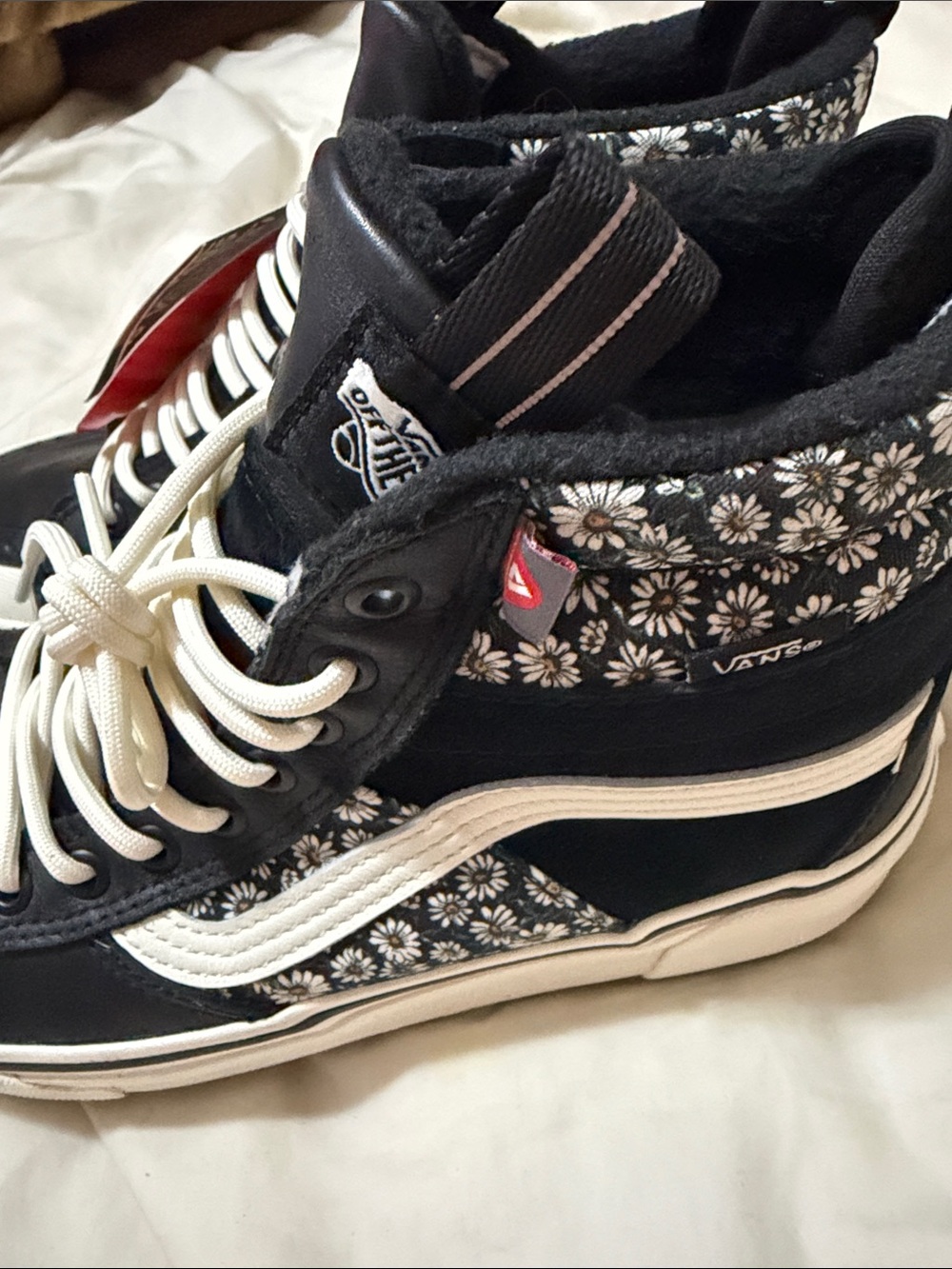 Vans Black & White High-Top Sneakers with Cream Laces - Picture 2 of 3